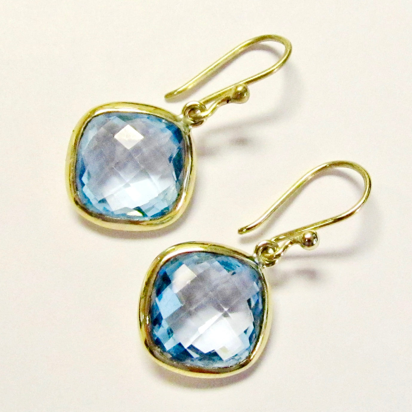 14k Yellow Gold Blue Topaz Earrings