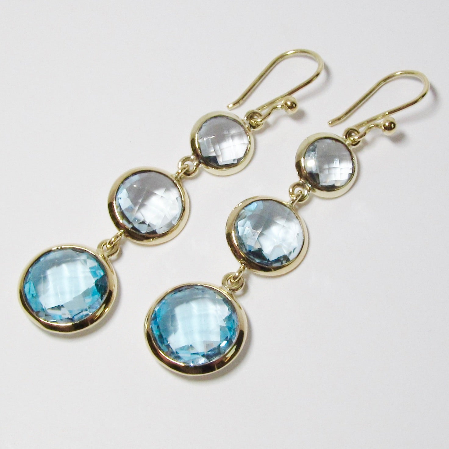 14k Yellow Gold Blue Topaz Earrings