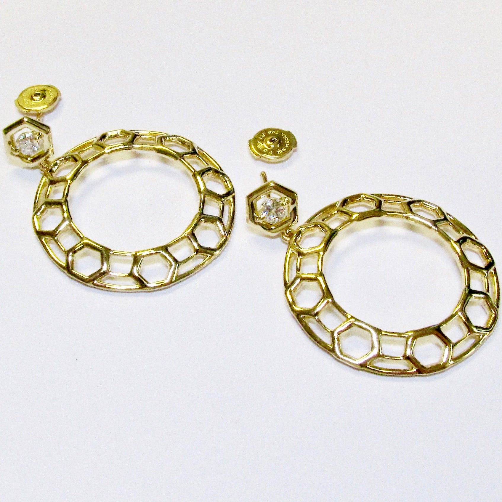 18k Yellow Gold & Large Diamond "B" Dangle Earrings