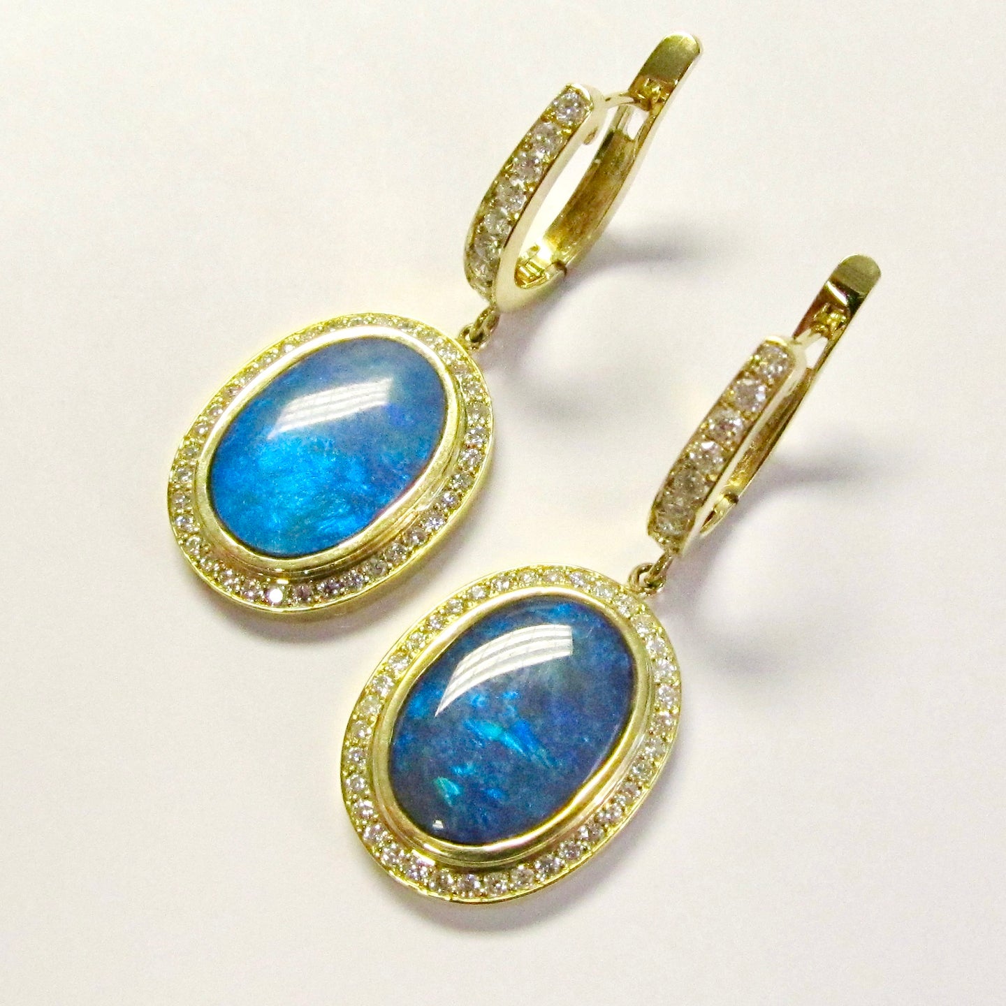 18K Yellow Gold Oval Opal Drop Earrings