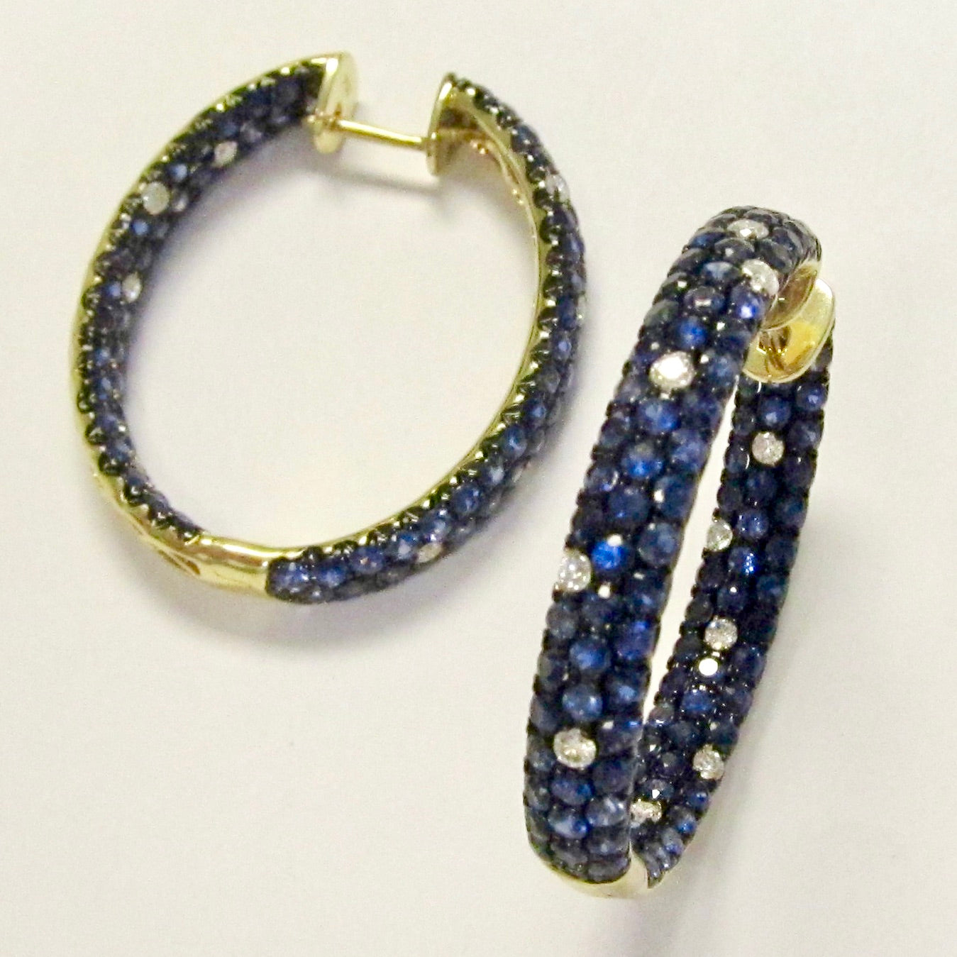 Blue Sapphire & Diamond Hoop Earrings