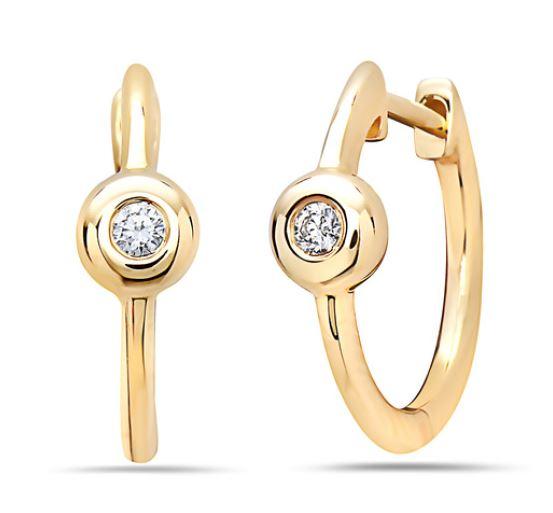 14k Yellow Gold Hoop Earrings with Diamond
