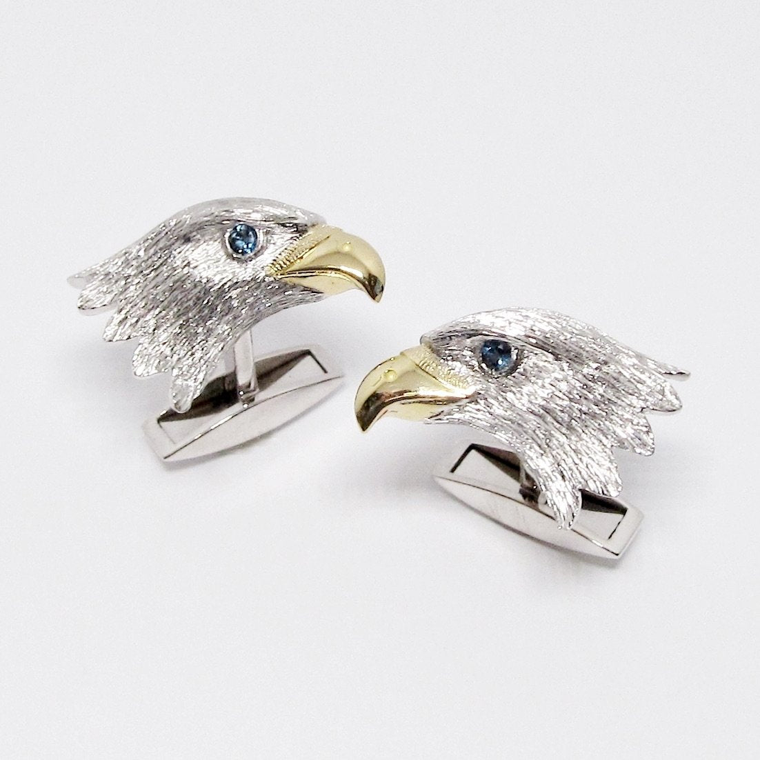 18k White & Yellow Gold Eagle Head Model Cufflinks