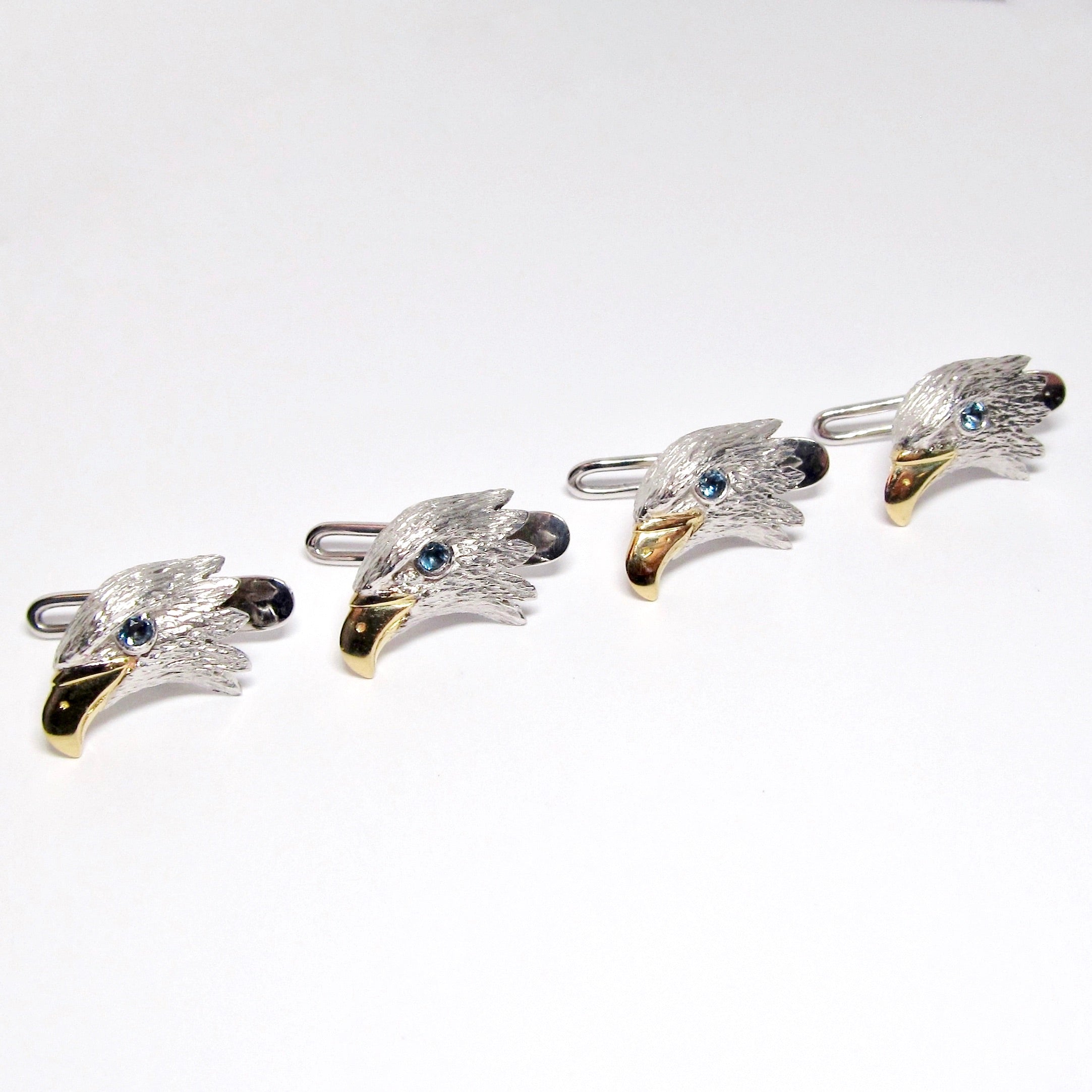 18k White & Yellow Gold Eagle Head Model Shirt Studs