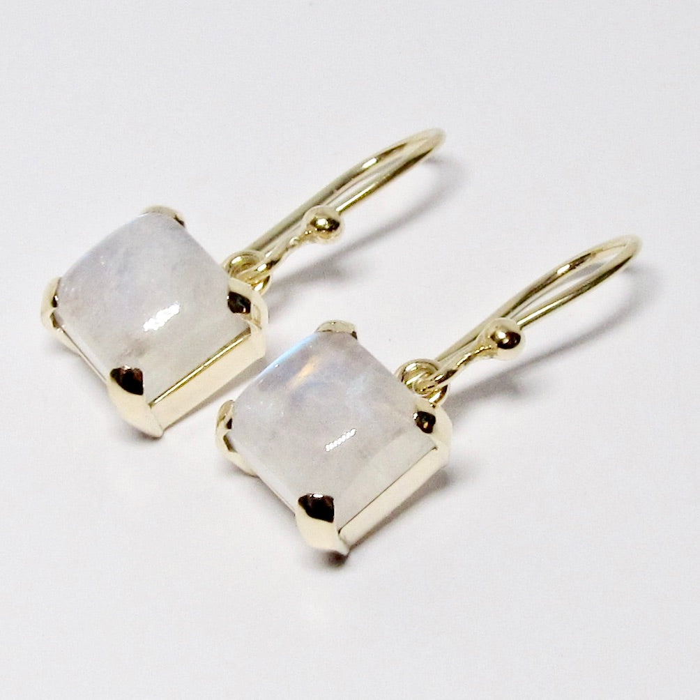 14k Yellow Gold Rainbow Moonstone Earrings