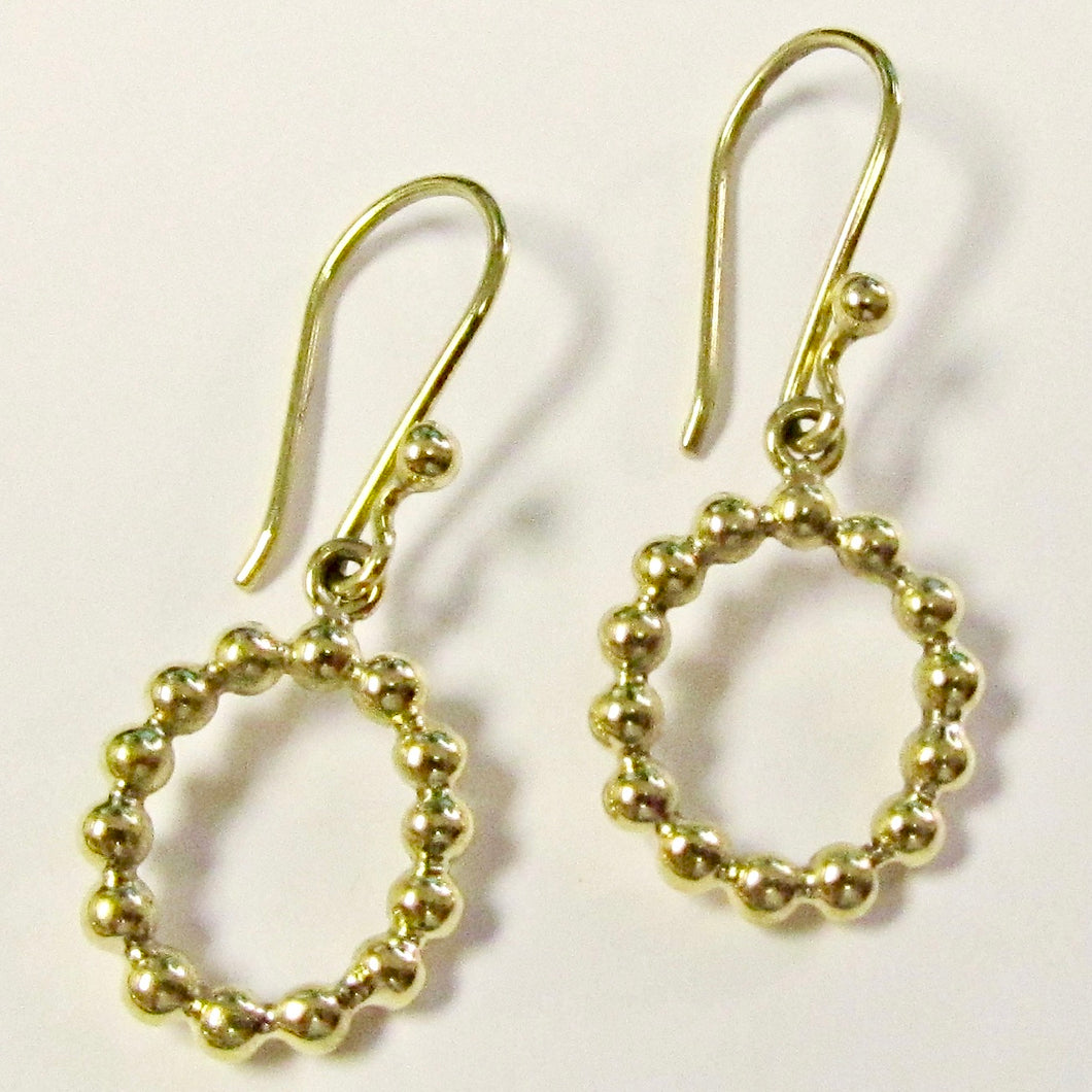 14k Yellow Gold Earring, Beaded Circle Earrings