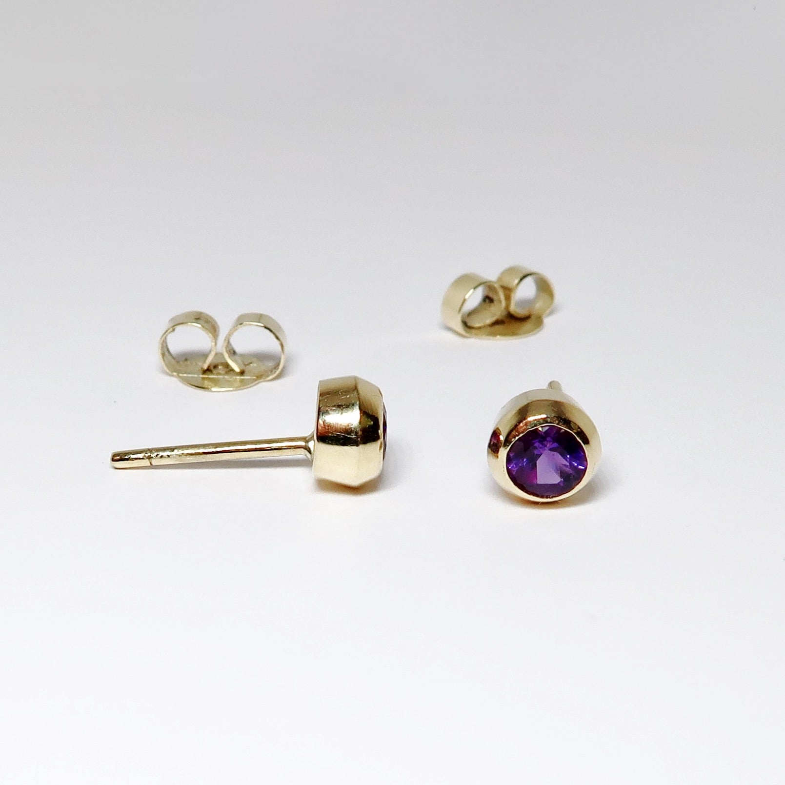 14k Yellow Gold Stud Earrings (Available in Amethyst, Blue Topaz, Peridot)