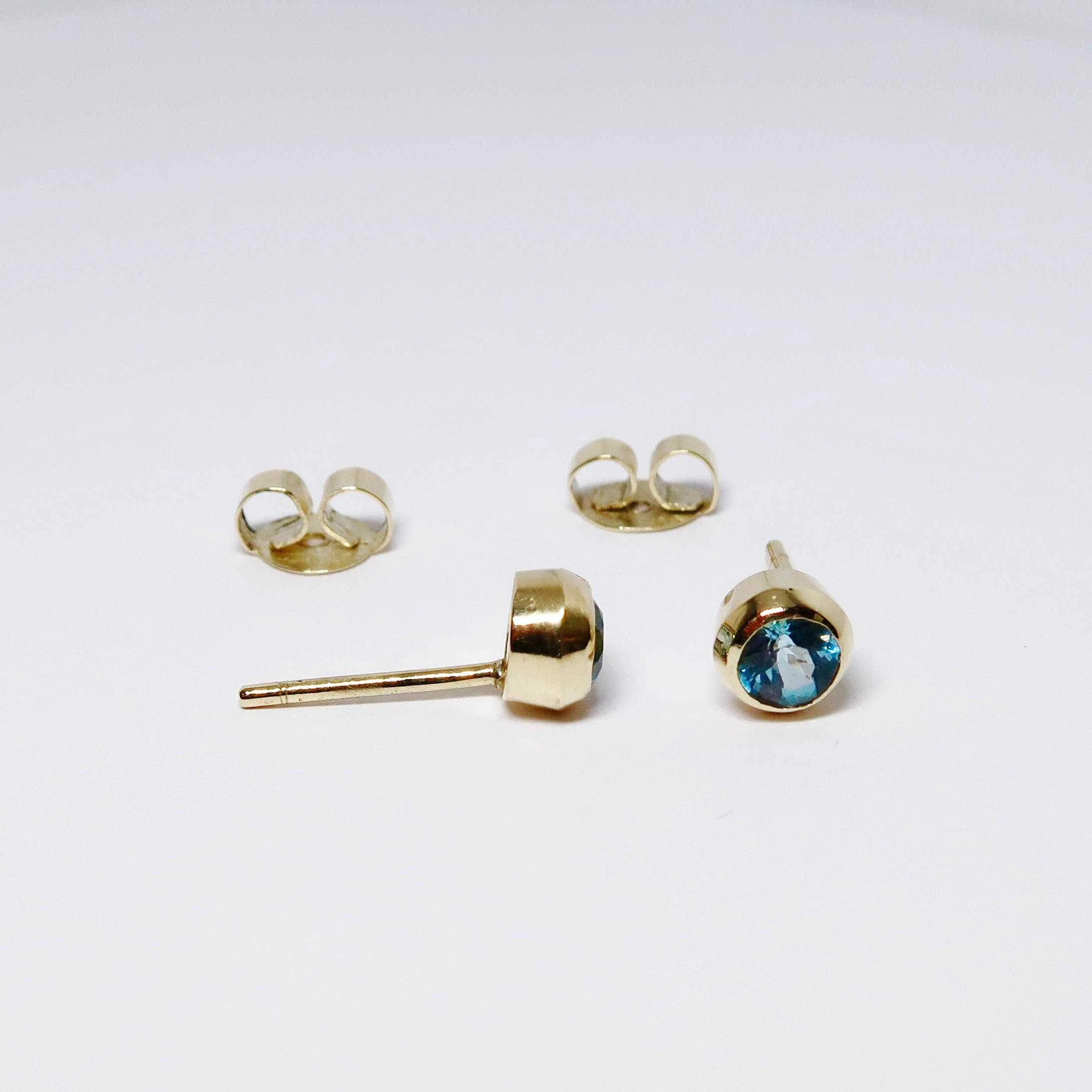 14k Yellow Gold Stud Earrings (Available in Amethyst, Blue Topaz, Peridot)