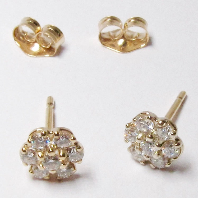 14k Yellow Gold Flower Diamond Earrings