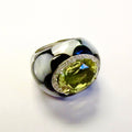 18k White Gold Mother of Pearl, Onyx, and Yellow Citrine Ring