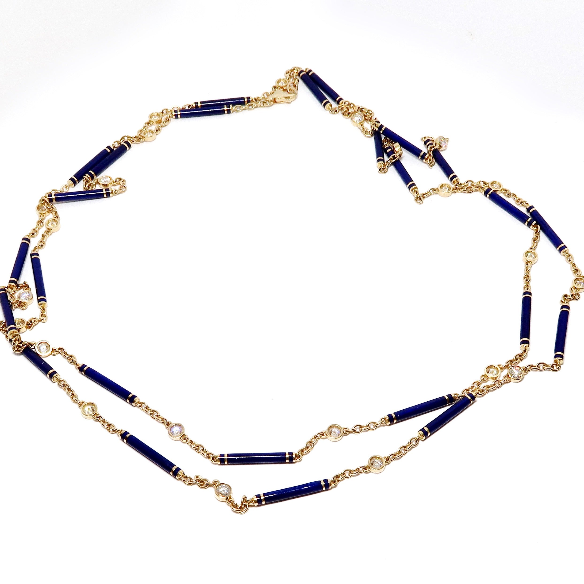 Diamond with Navy Blue Enamel Chain