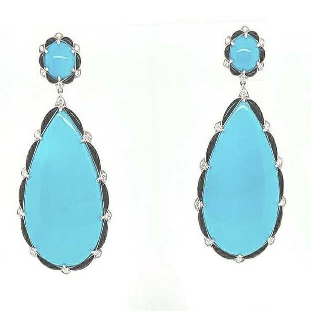 Turquoise, Onyx, & Diamond Earrings