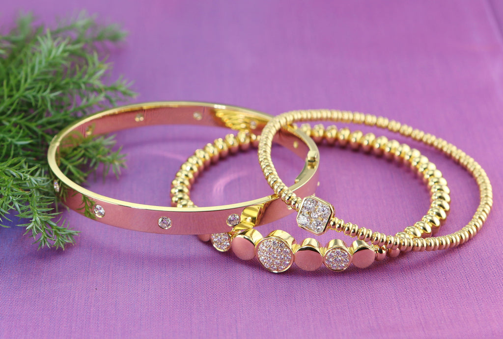 18k Gold Bangle Bracelet with Diamonds (Available in Pink Gold and Yellow Gold)