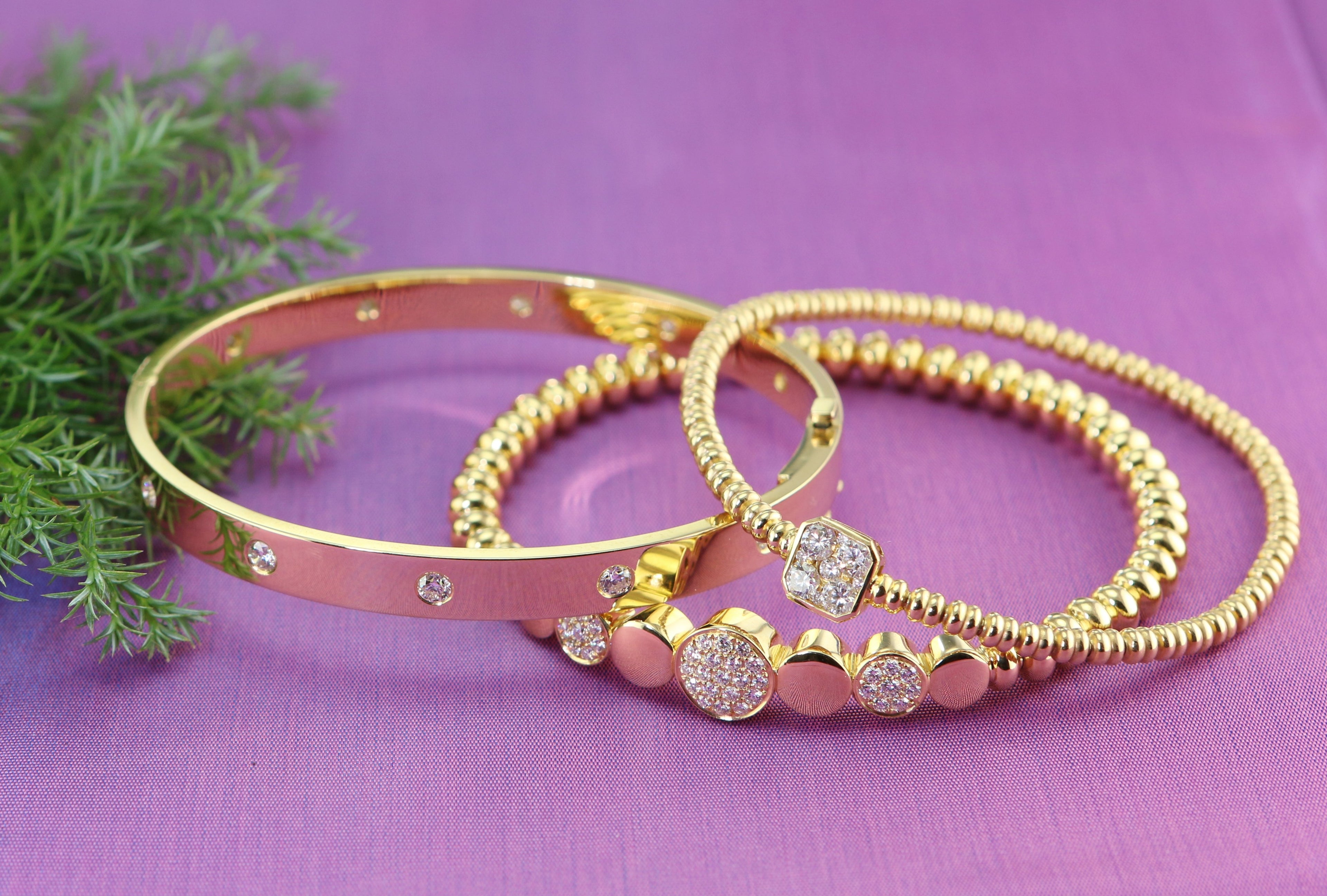 18k Gold Bangle Bracelet with Diamonds (Available in Pink Gold and Yellow Gold)