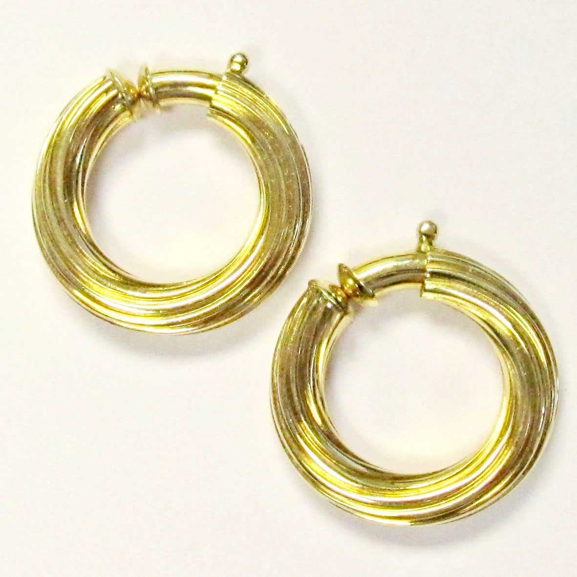 Yellow Gold Hoops, Clip, Swirl