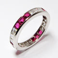 Platinum Alternating Square Diamond & Rubies Ring