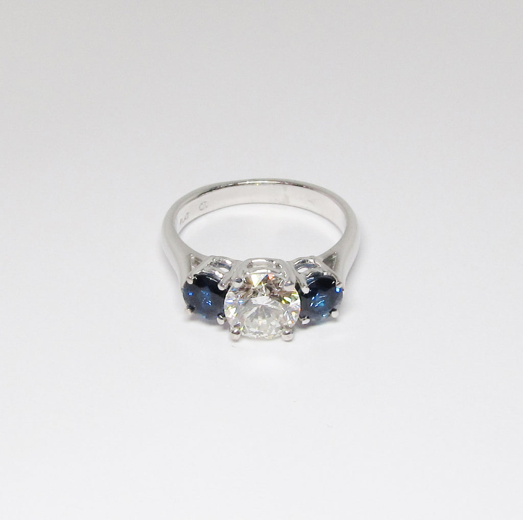Diamond & Blue Sapphire 3 Stone Ring
