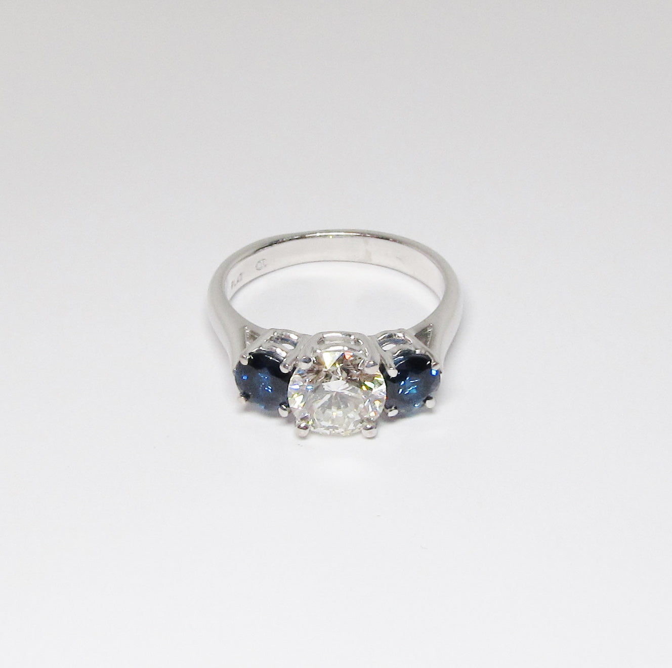 Diamond & Blue Sapphire 3 Stone Ring