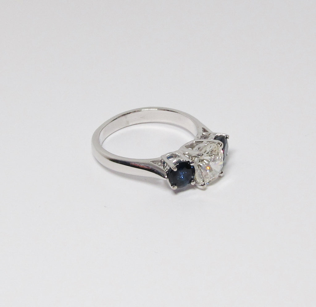 Diamond & Blue Sapphire 3 Stone Ring