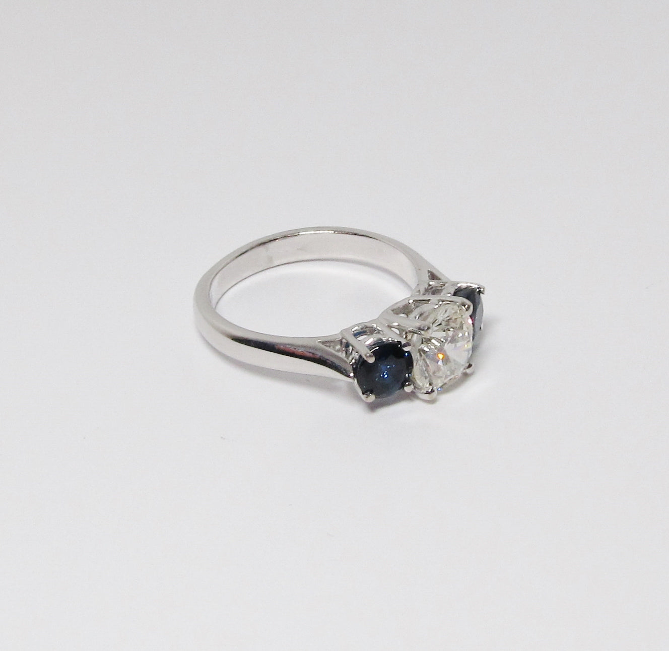 Diamond & Blue Sapphire 3 Stone Ring