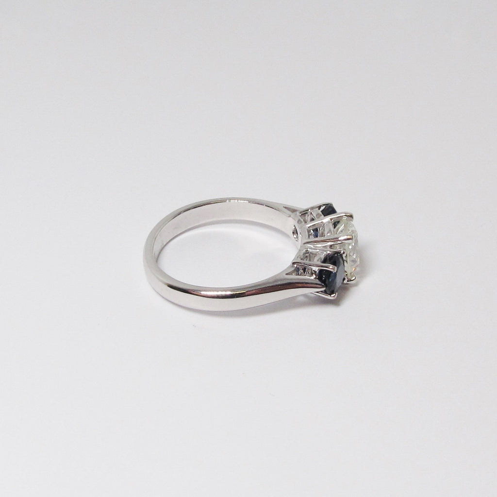 Diamond & Blue Sapphire 3 Stone Ring