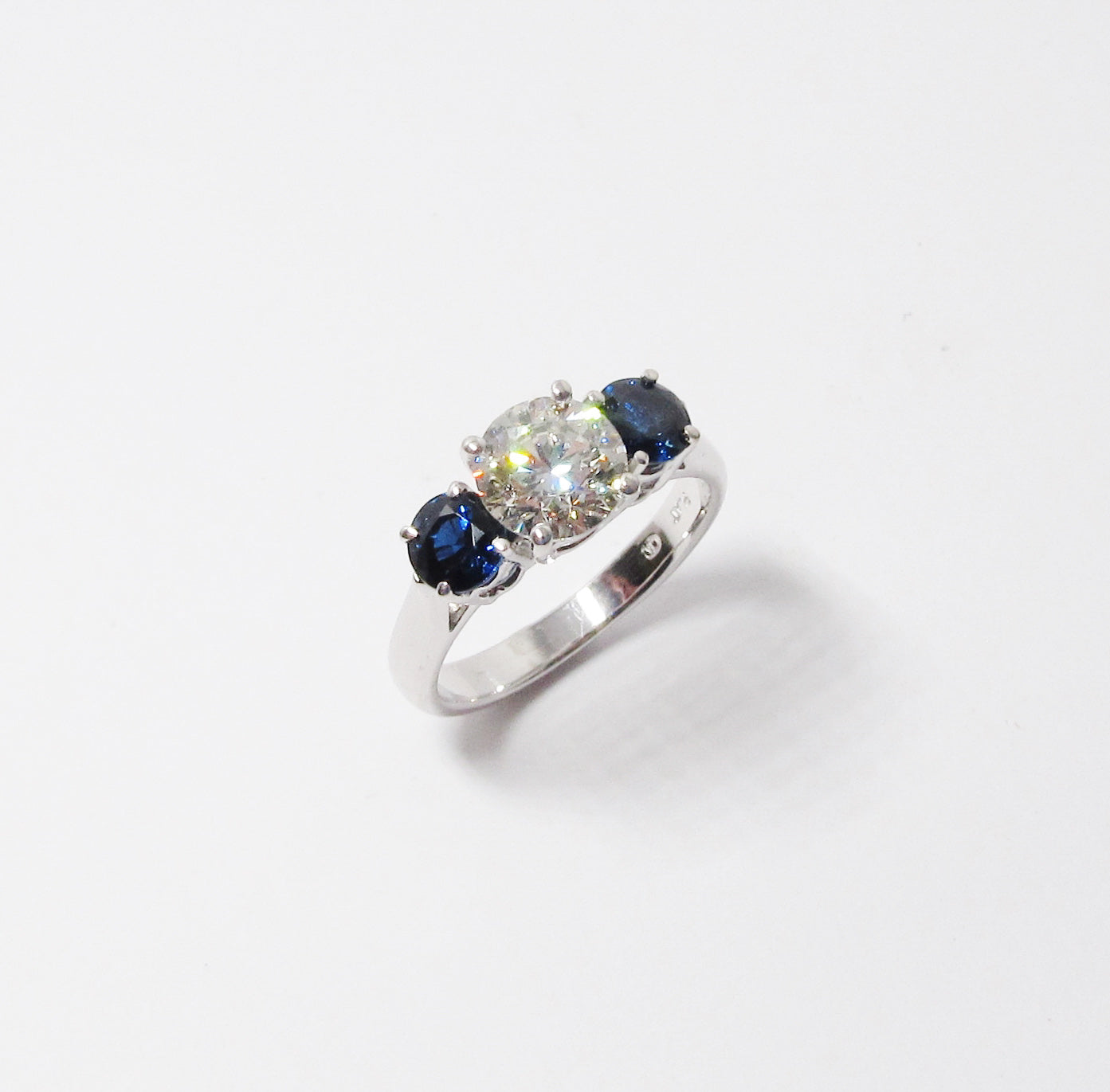Diamond & Blue Sapphire 3 Stone Ring