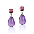 Amethyst Drop & Rubelite Cab Earrings