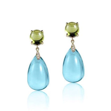 Blue Topaz & Peridot Cabochon & Drop Earrings