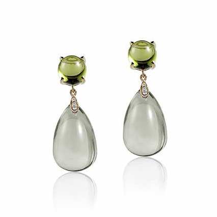 Prasiolite Drop and Peridot Cab Earrings