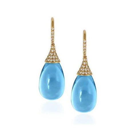 Blue Topaz Drop Earrings with Diamond Caps