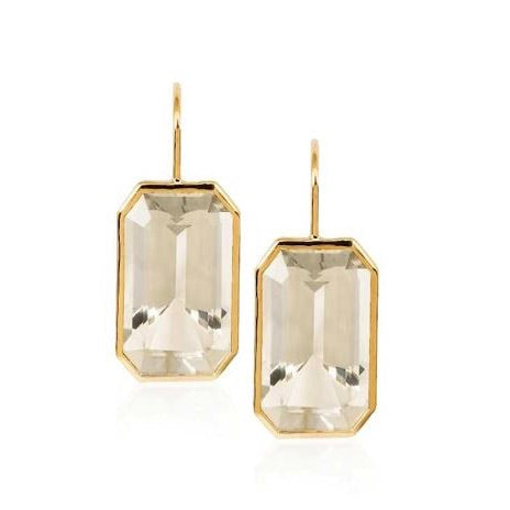 Rock Crystal, Emerald Cut Earrings on Wire