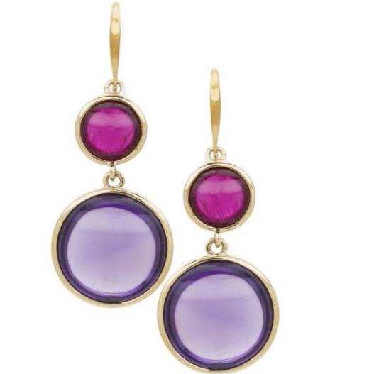 Amethyst and Rubelite Drop Earrings