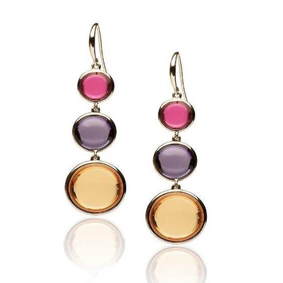 Yellow-Gold, Citrine & Amethyst Disk Earrings