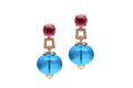 Blue Topaz Bead and Rubelite Cabochon with Diamond Earrings