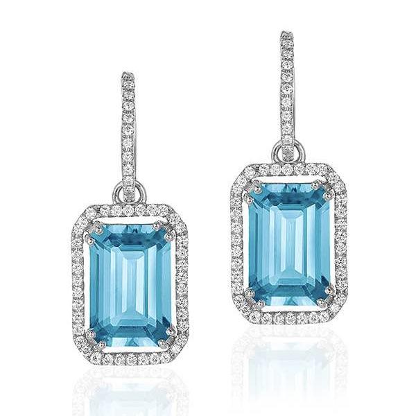 Blue Topaz Emerald Cut Diamond Earrings