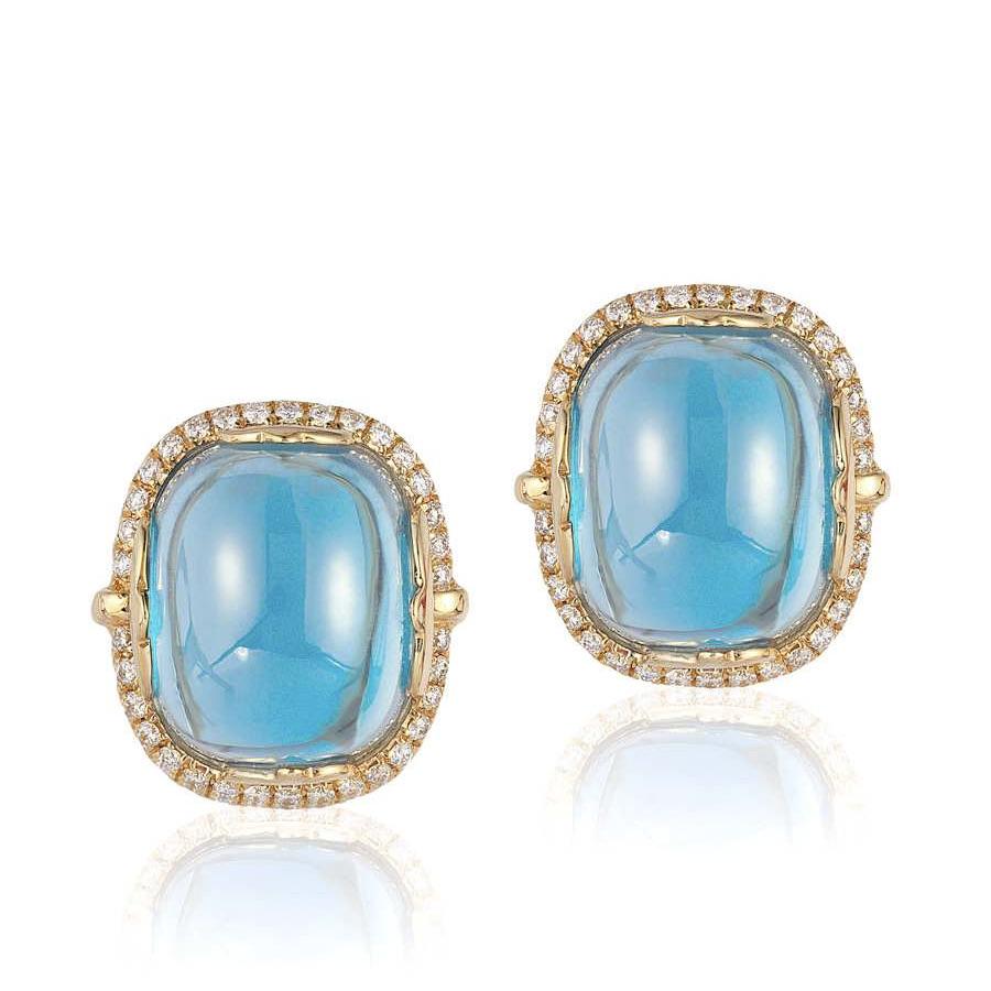 Blue Topaz Cushion Cab Earrings with Diamond & Omega Clip