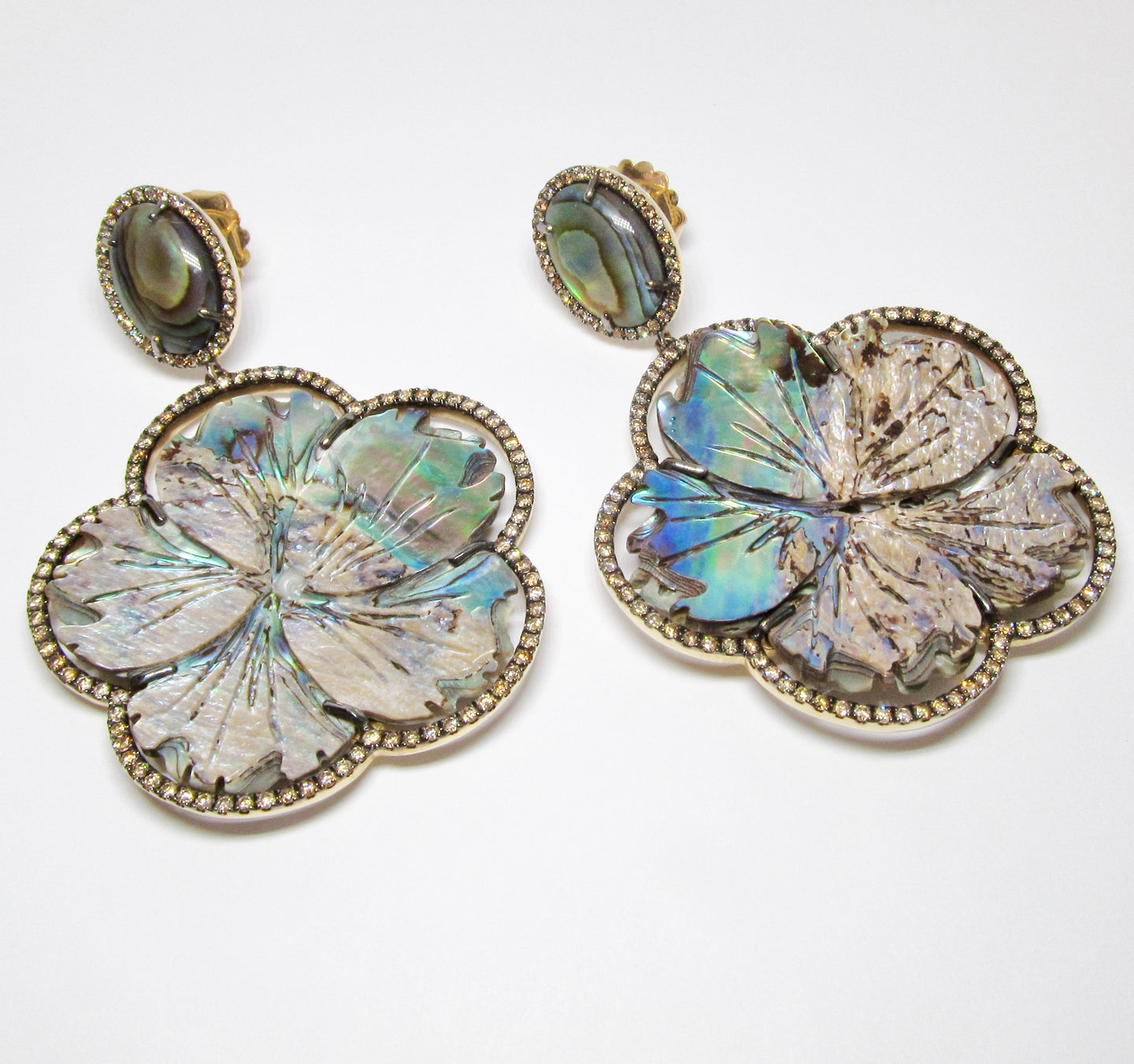 Mother of Pearl Abalone & Diamond Earrings