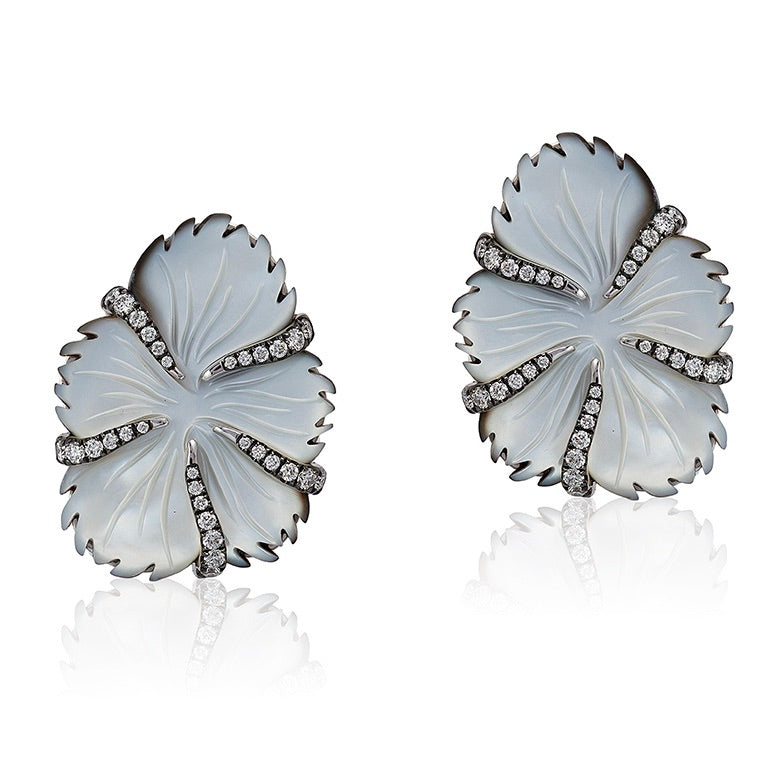 White Mother Of Pearl & Diamond Asymetrical Earrings