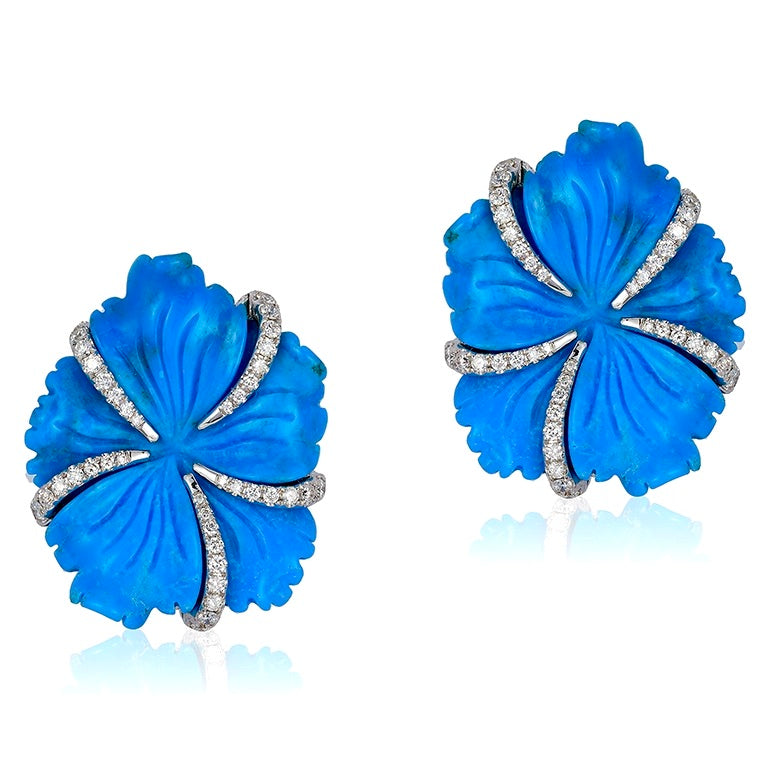 Turqoise & Diamond Asymetrical Earrings