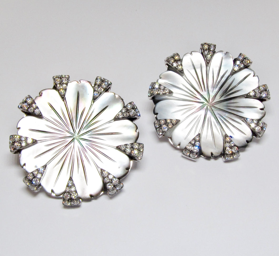 Round Mother of Pearl & Diamond Earrings