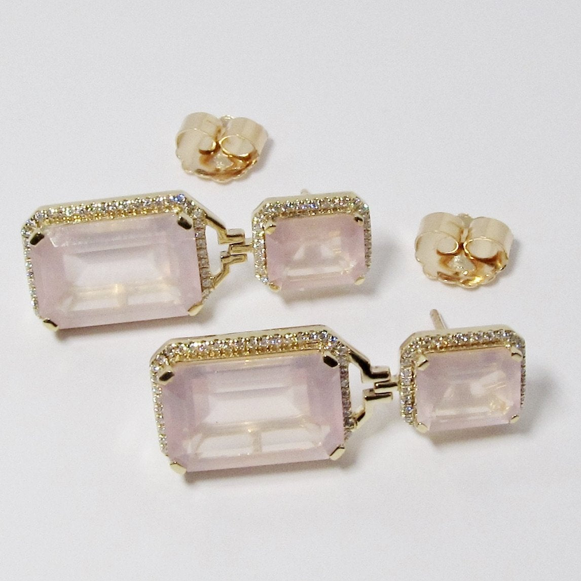 Rose Quartz Emerald Cut Earrings