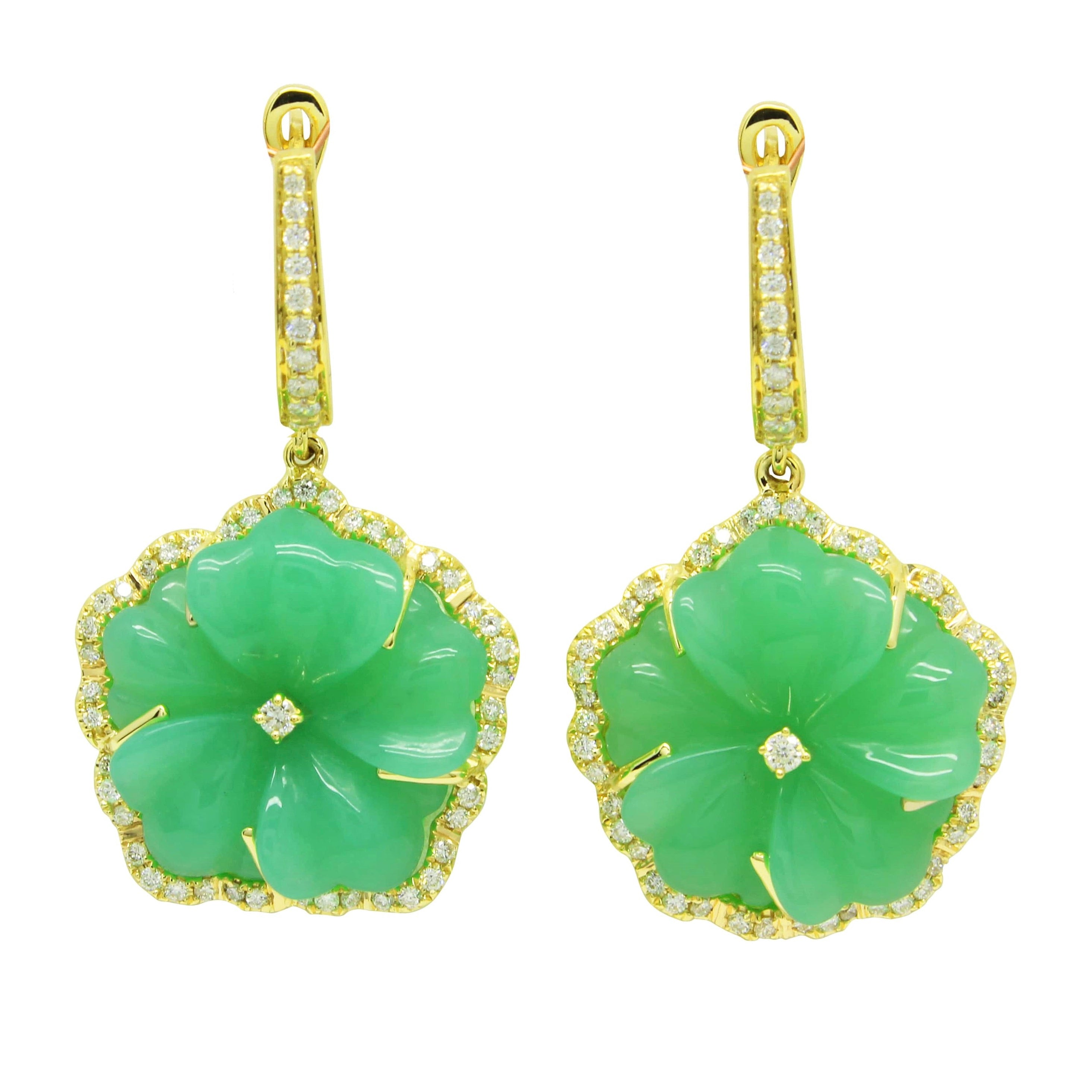 Chrysoprase & Diamond Carved Flower Earrings