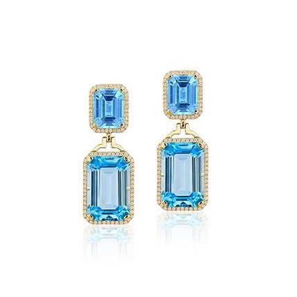 Emerald Cut Blue Topaz Earrings
