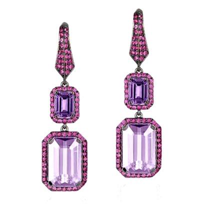 Amethyst, Lavender and Pink Sapphire Earrings
