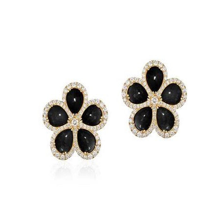 Onyx Pear Cabs & Diamond Earrings