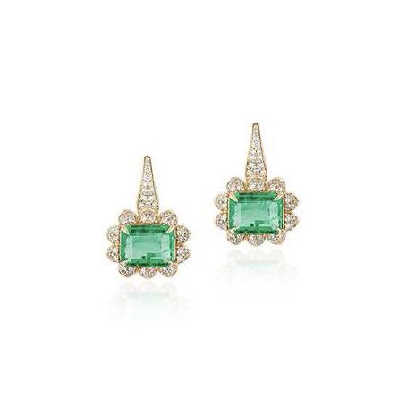 Emerald Stud Earrings With Small Diamonds