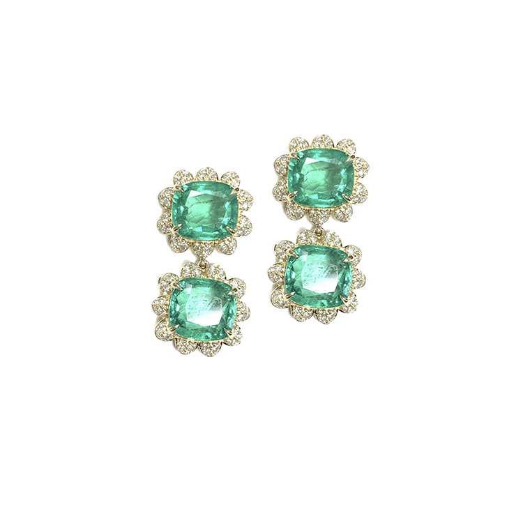 Twins Emerald Cushion Earrings