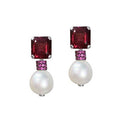 Emerald Cut Garnet & White Pearl Earrings