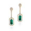 Emerald Drum Shape Tumbled Long Earrings With Diamonds