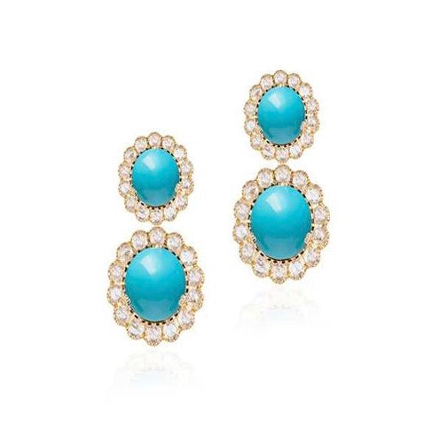 Turquoise Earrings with Rose Cut Diamonds